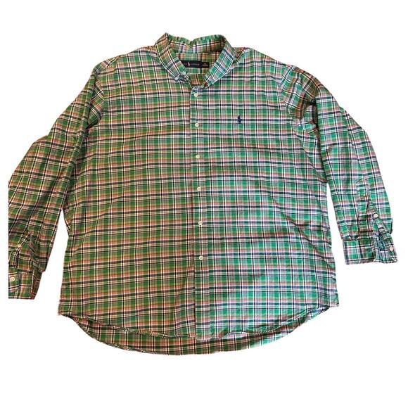 RALPH LAUREN Green Plaid Long Sleeve Oxford Cotton Button Down Mens Size XXL 2XL - Picture 3 of 6